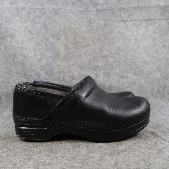Dansko Shoes Womens 37 Classic Clog Slip On Black Leather Comfort Casual Wedge - Picture 1 of 13